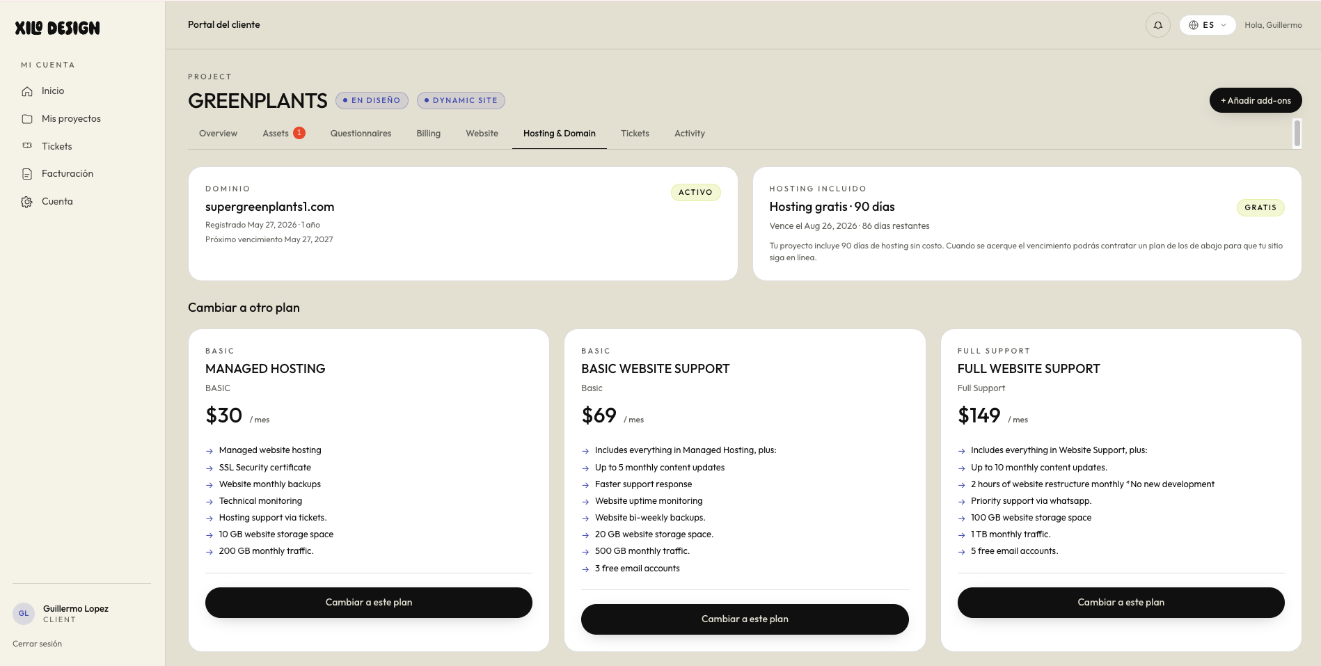 Client portal — Hosting & Domain
